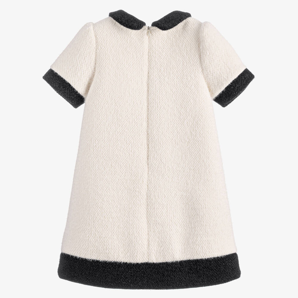 Patachou-Girls Ivory Fluffy Dress with Black Trims | Childrensalon