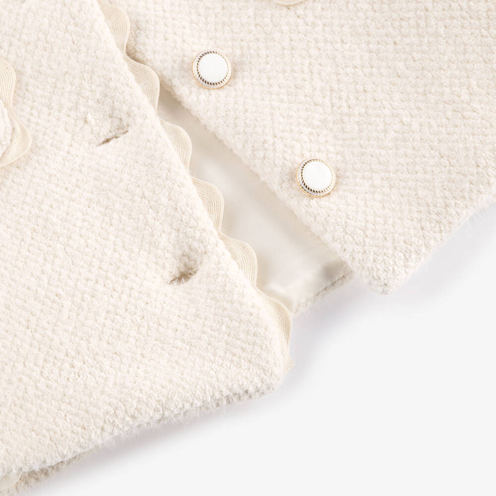 Patachou-Girls Ivory Fluffy Short Jacket with Ricrac Trim | Childrensalon