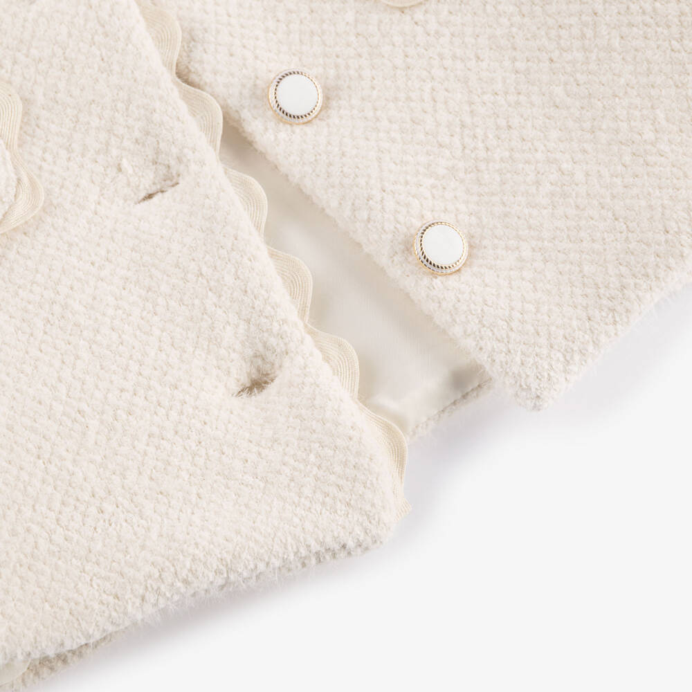Patachou-Girls Ivory Fluffy Short Jacket with Ricrac Trim | Childrensalon