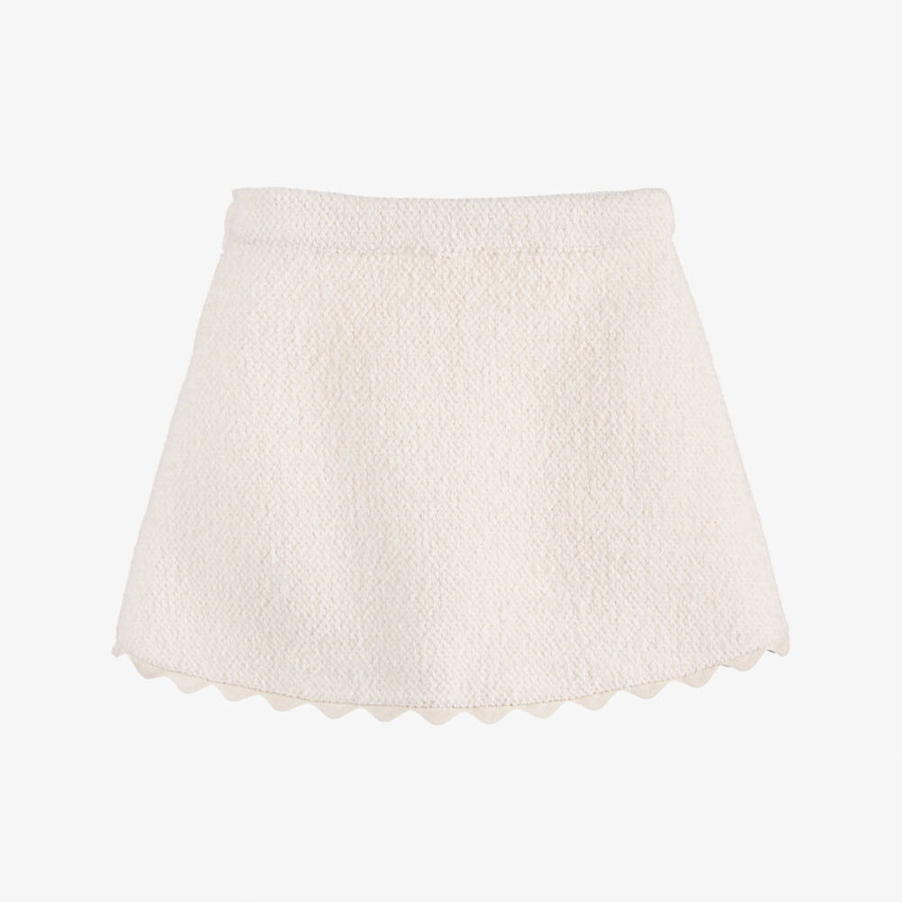 Patachou-Girls Ivory Fluffy Skirt with Ricrac Trim | Childrensalon
