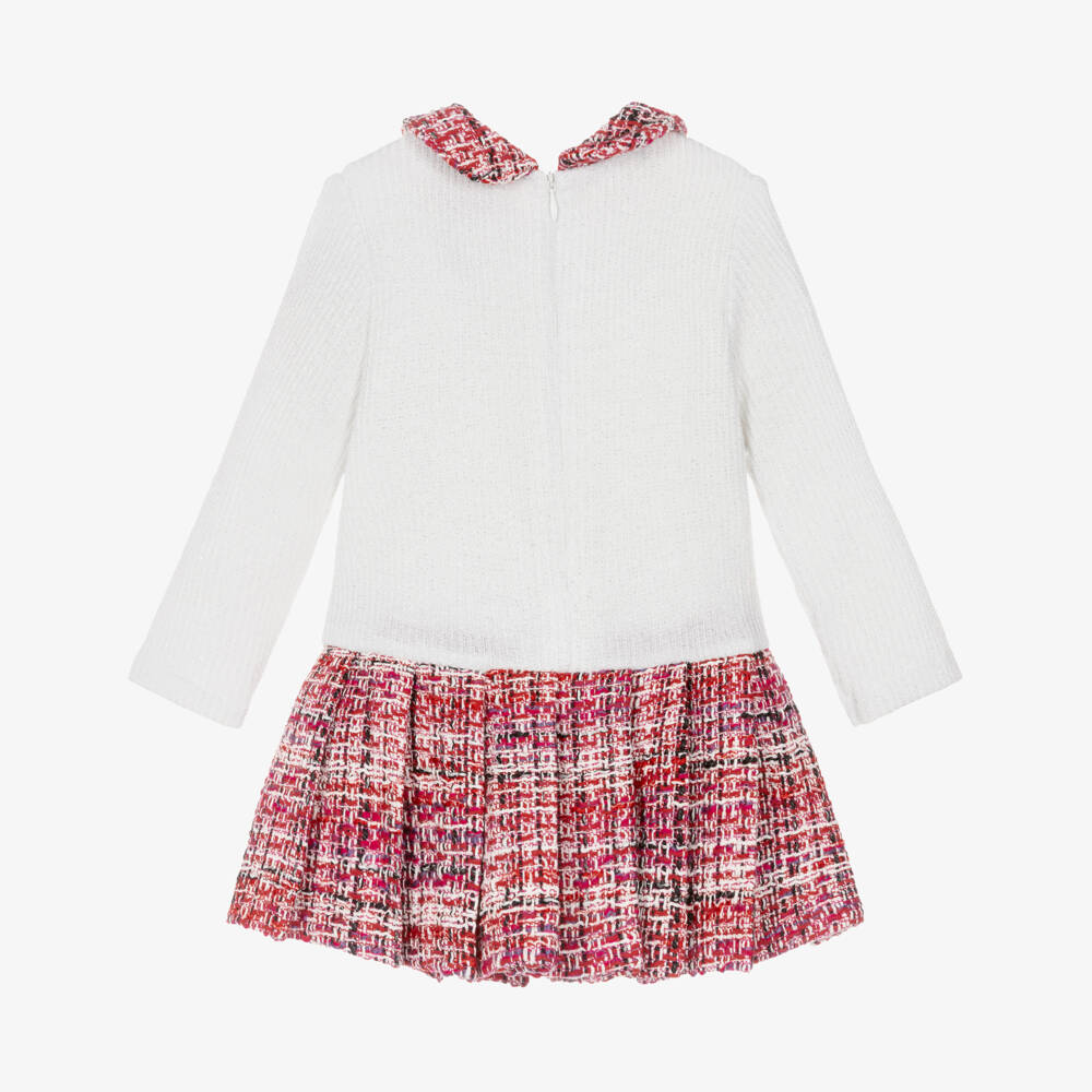 Patachou-Girls Ivory Glitter Knit & Red Tweed Dress | Childrensalon