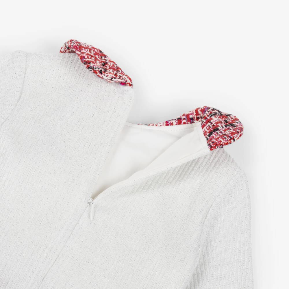 Patachou-Girls Ivory Glitter Knit & Red Tweed Dress | Childrensalon