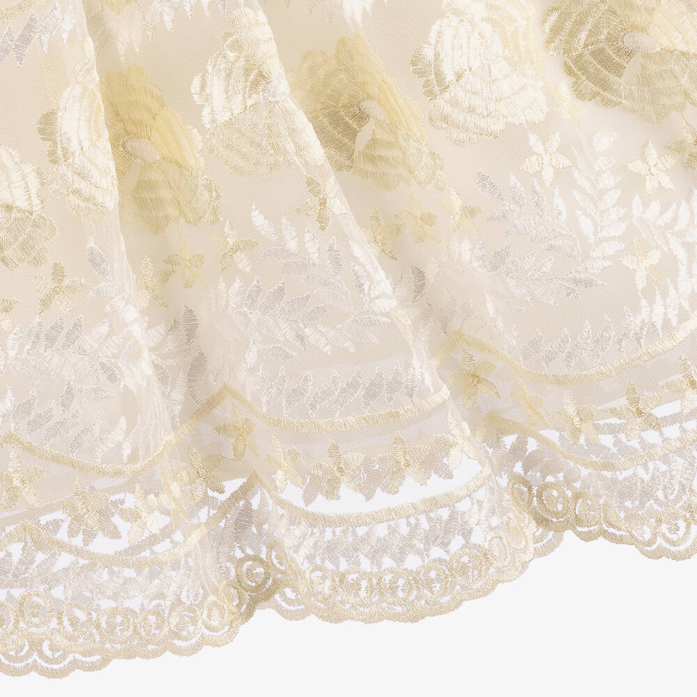 Patachou-Girls Ivory & Gold Floral Tulle Dress | Childrensalon