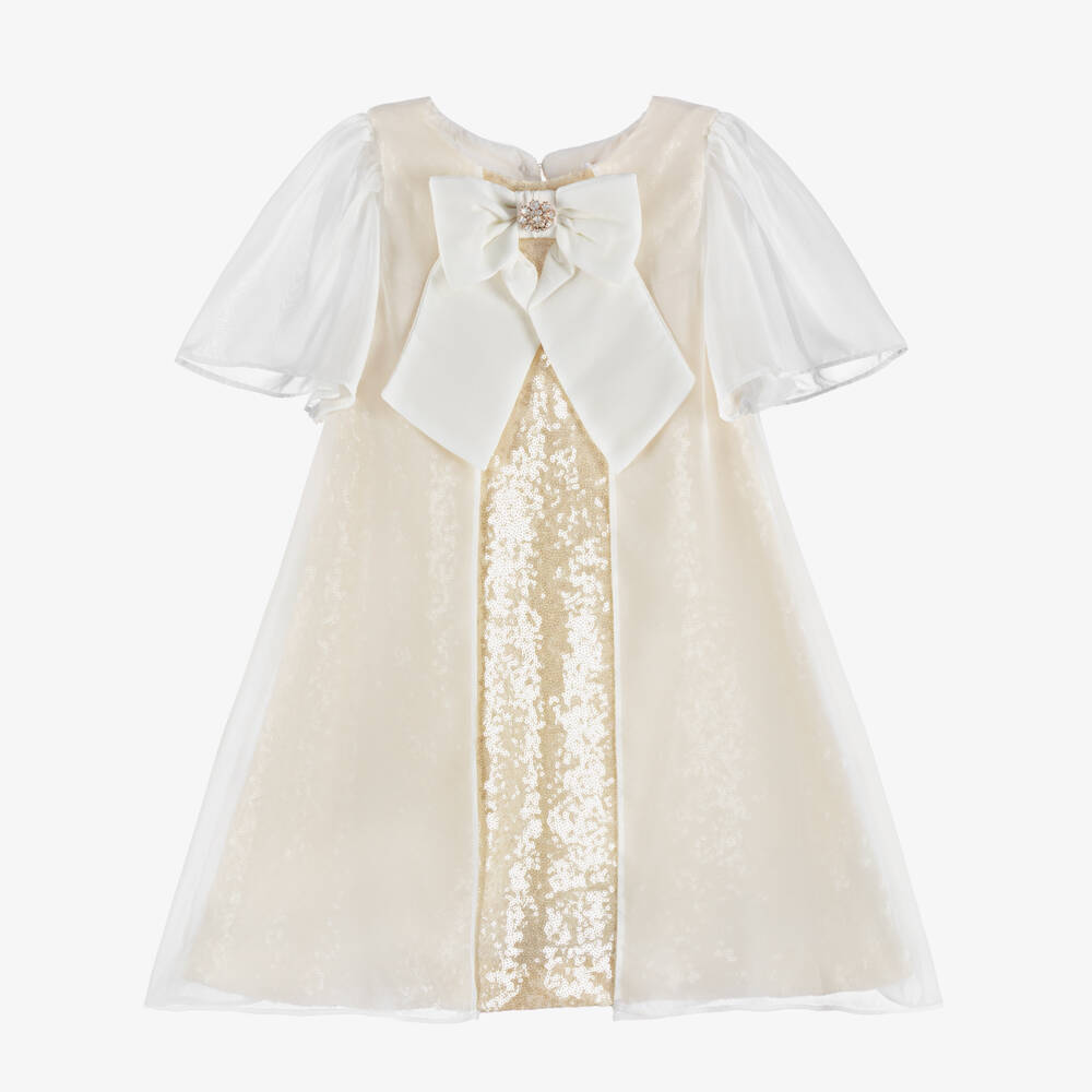Patachou-Girls Ivory & Gold Sequin Dress | Childrensalon