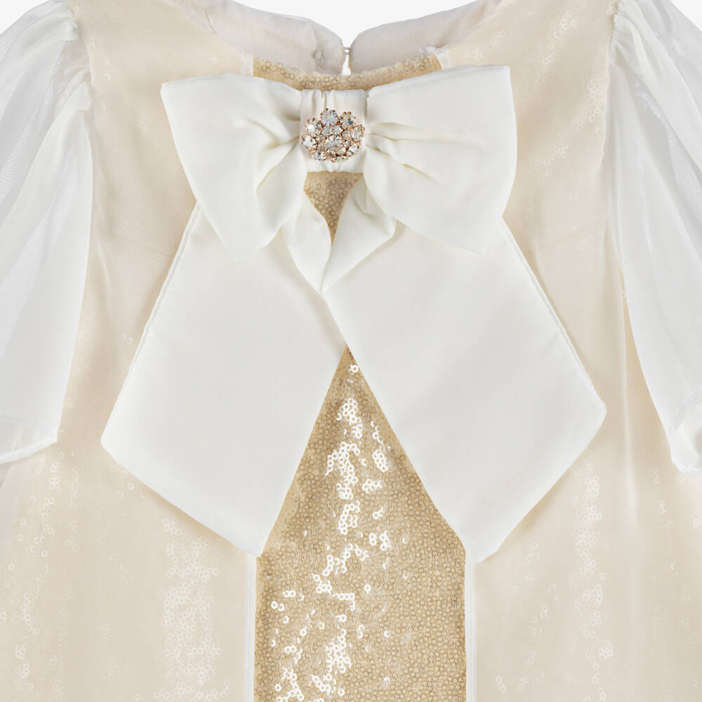 Patachou-Girls Ivory & Gold Sequin Dress | Childrensalon
