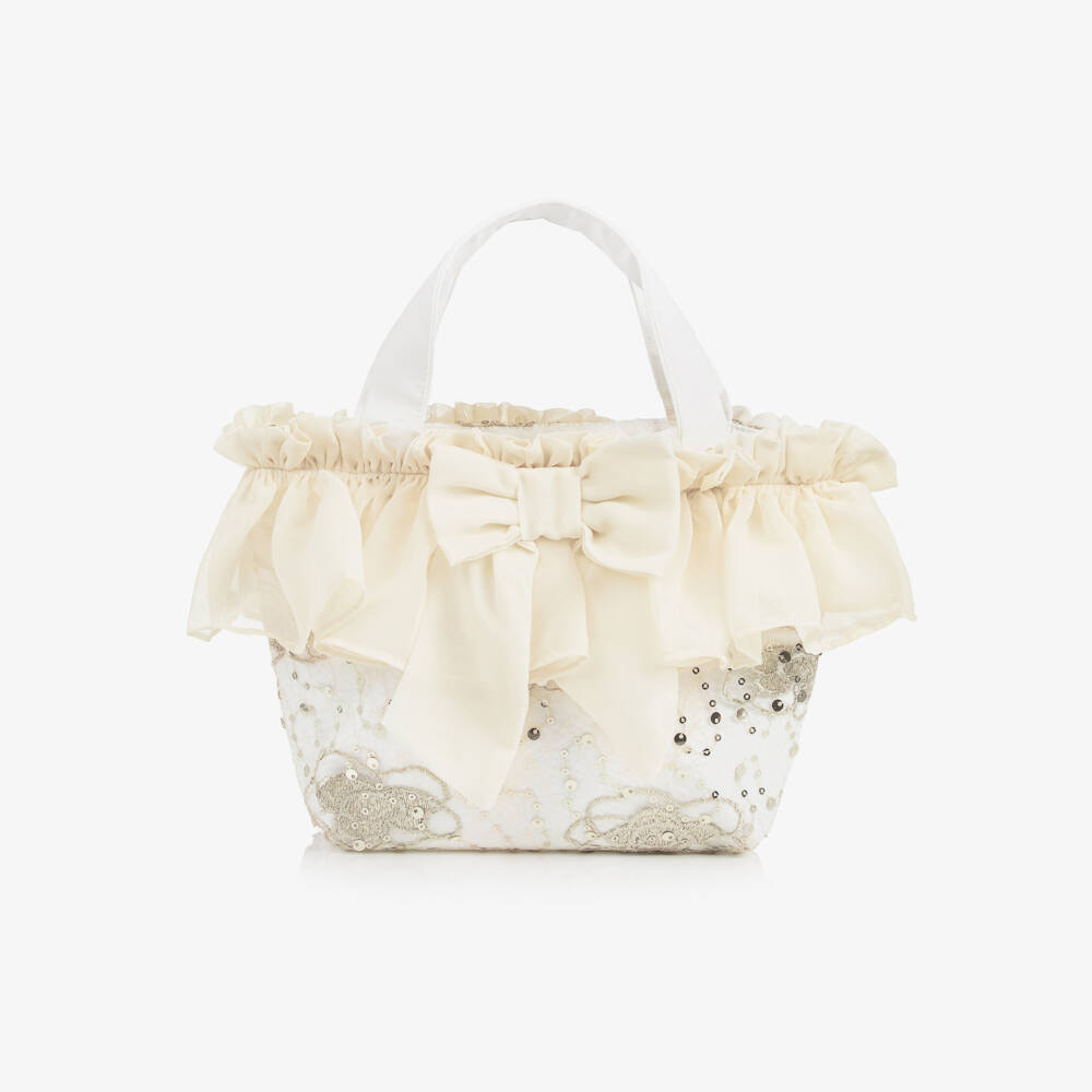 Patachou-Girls Ivory & Gold Sequin Handbag (26cm) | Childrensalon