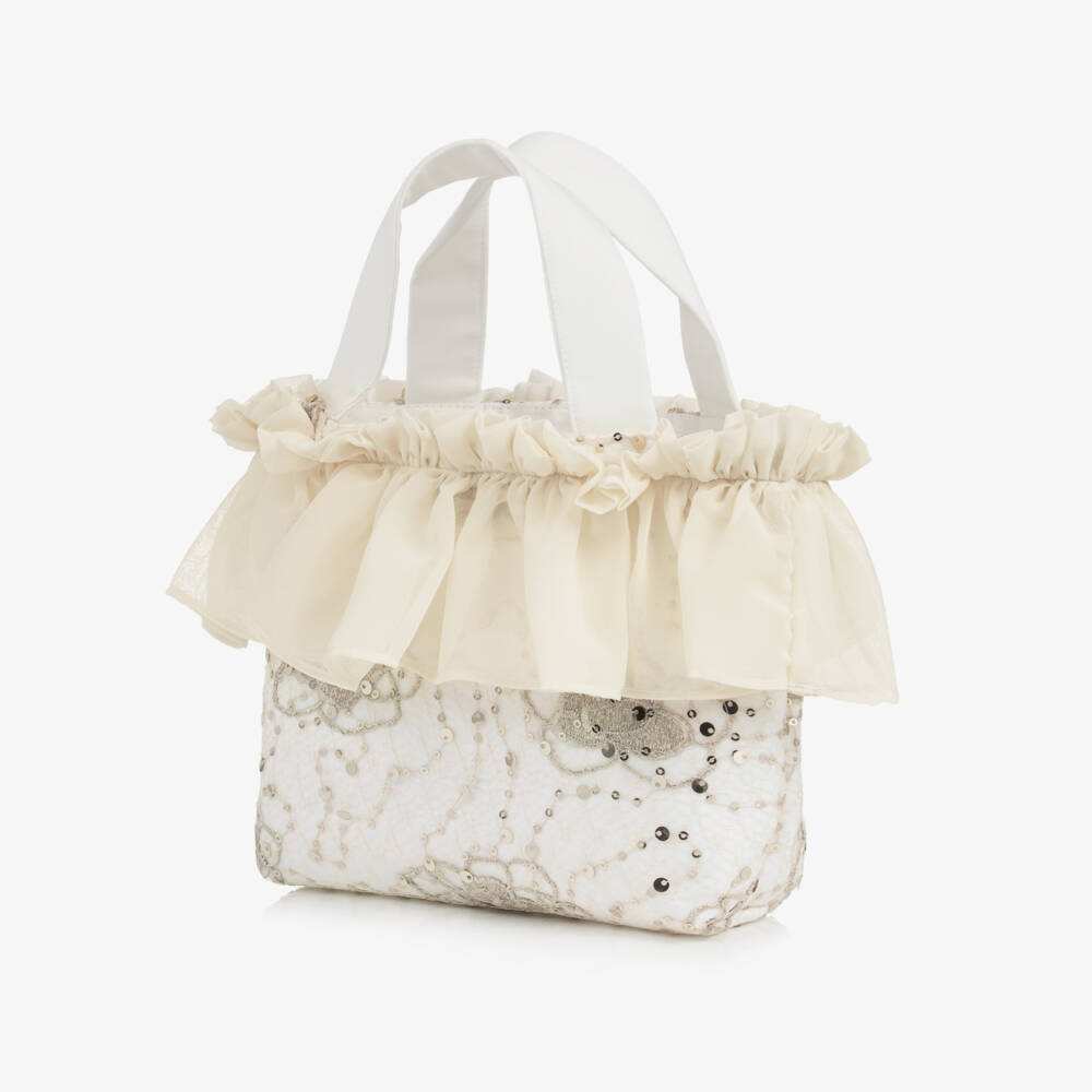 Patachou-Girls Ivory & Gold Sequin Handbag (26cm) | Childrensalon