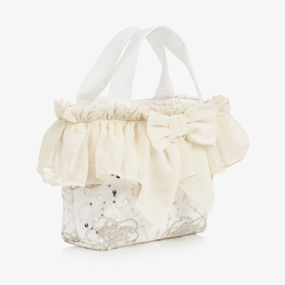 Patachou-Girls Ivory & Gold Sequin Handbag (26cm) | Childrensalon