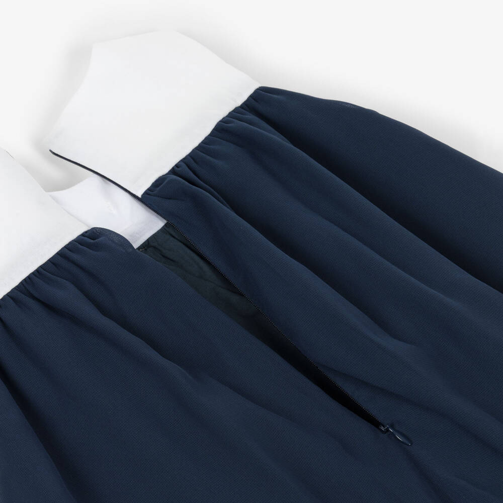 Patachou-Girls Ivory & Navy Blue Chiffon Dress with Statement Bow | Childrensalon