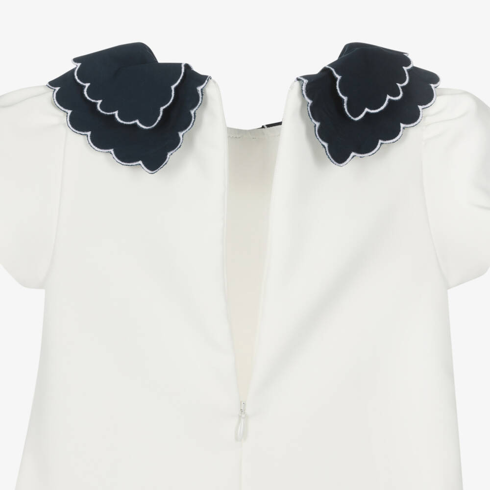 Patachou-Girls Ivory & Navy Blue Scallop Collar Dress | Childrensalon