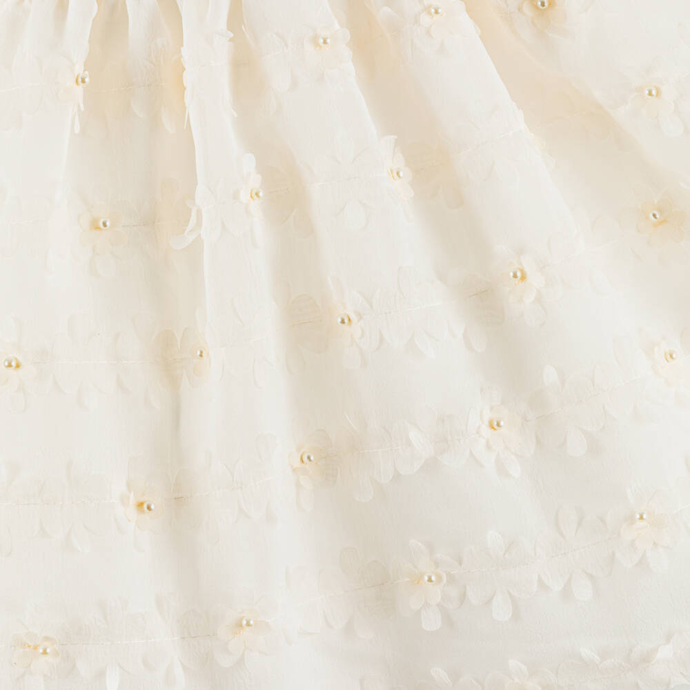 Patachou-Girls Ivory Organza Dress with Flower Appliqués | Childrensalon