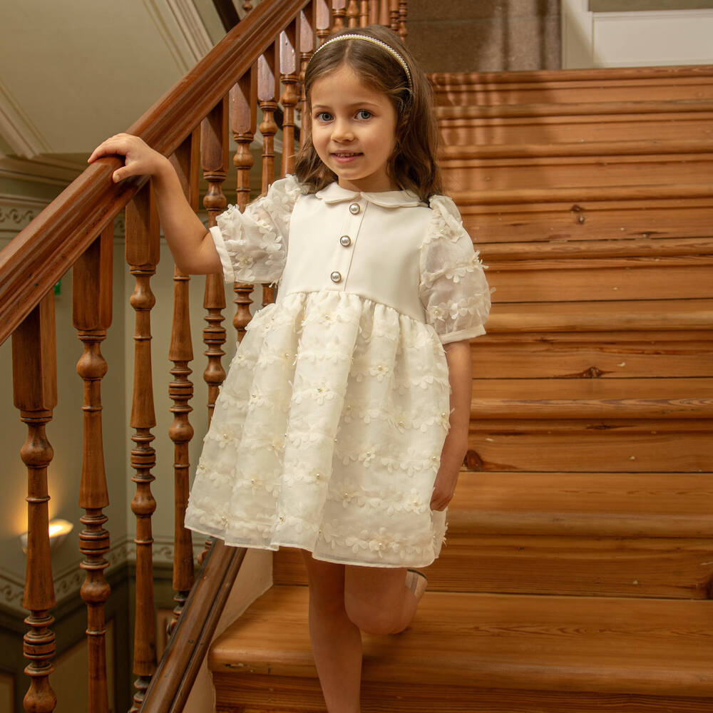 Patachou-Платье кремовое из органзы с цветами для девочек | Childrensalon