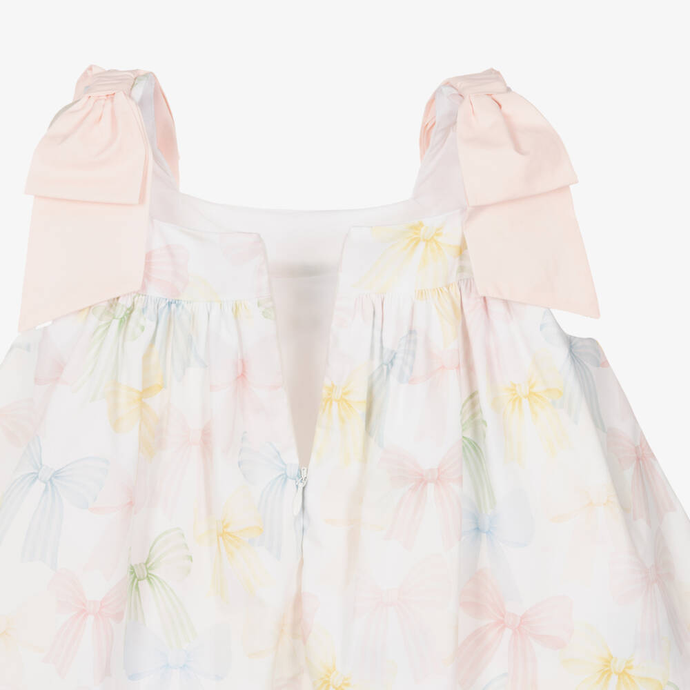 Patachou-Girls Ivory & Pastel Bow Print Layered Cotton Dress | Childrensalon