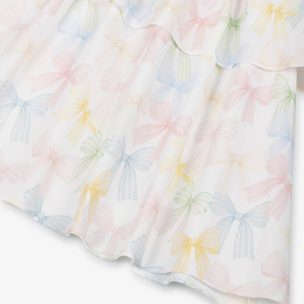 Patachou-Girls Ivory & Pastel Bow Print Layered Cotton Dress | Childrensalon