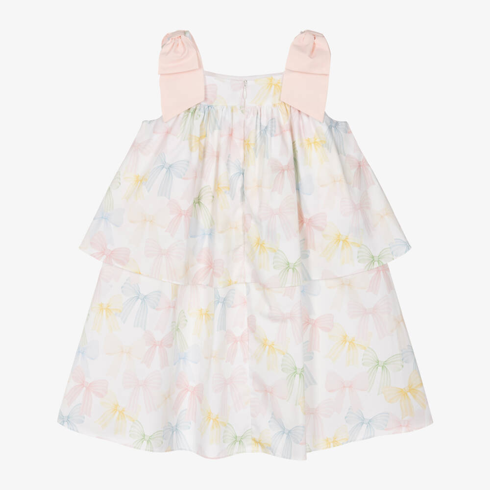 Patachou-Girls Ivory & Pastel Bow Print Layered Cotton Dress | Childrensalon