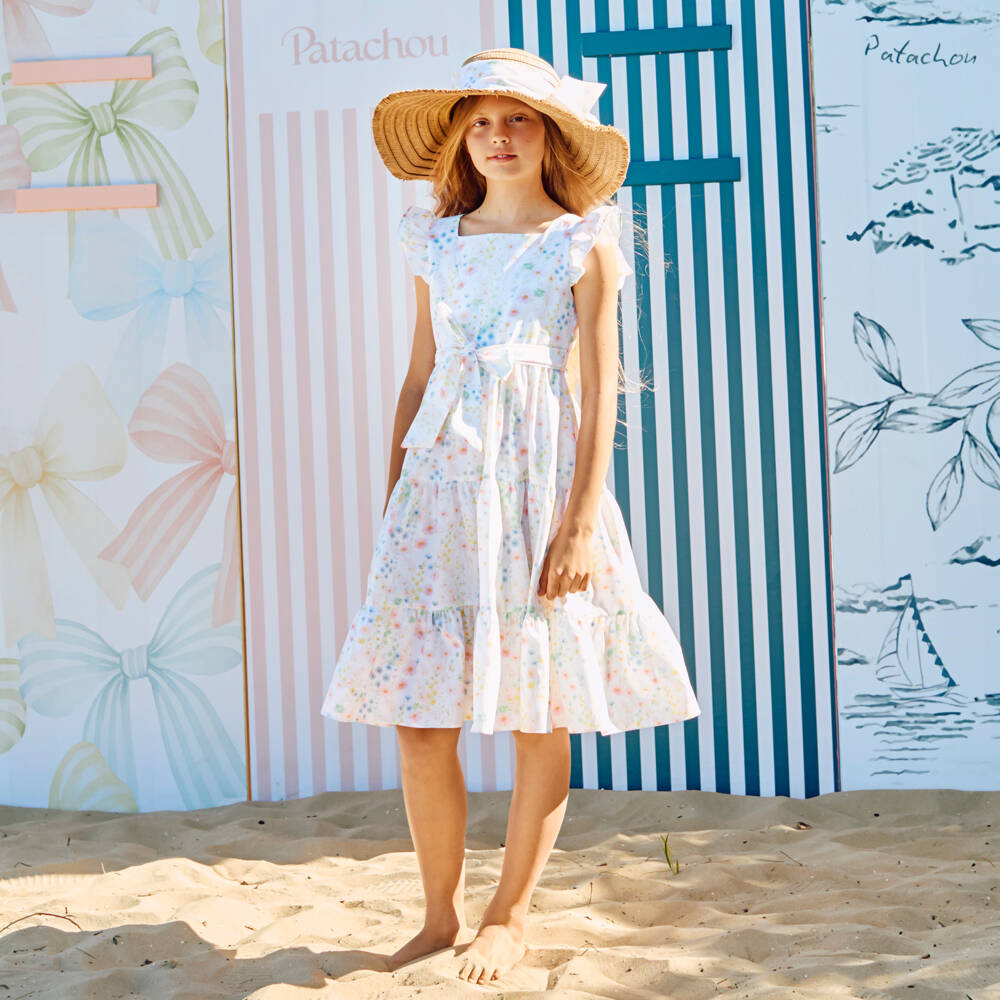 Patachou-Girls Ivory & Pastel Floral Print Cotton Dress | Childrensalon