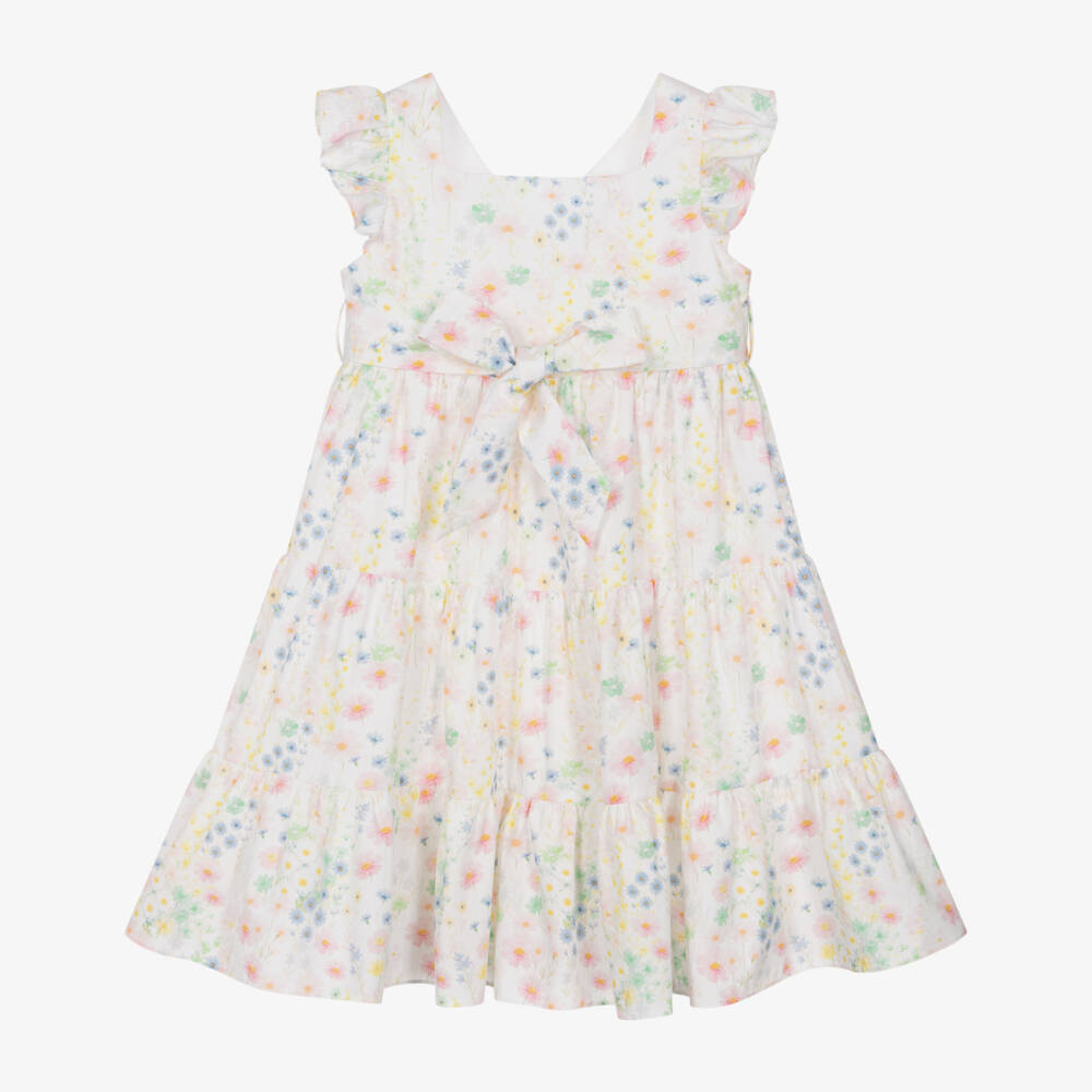 Patachou-Girls Ivory & Pastel Floral Print Cotton Dress | Childrensalon