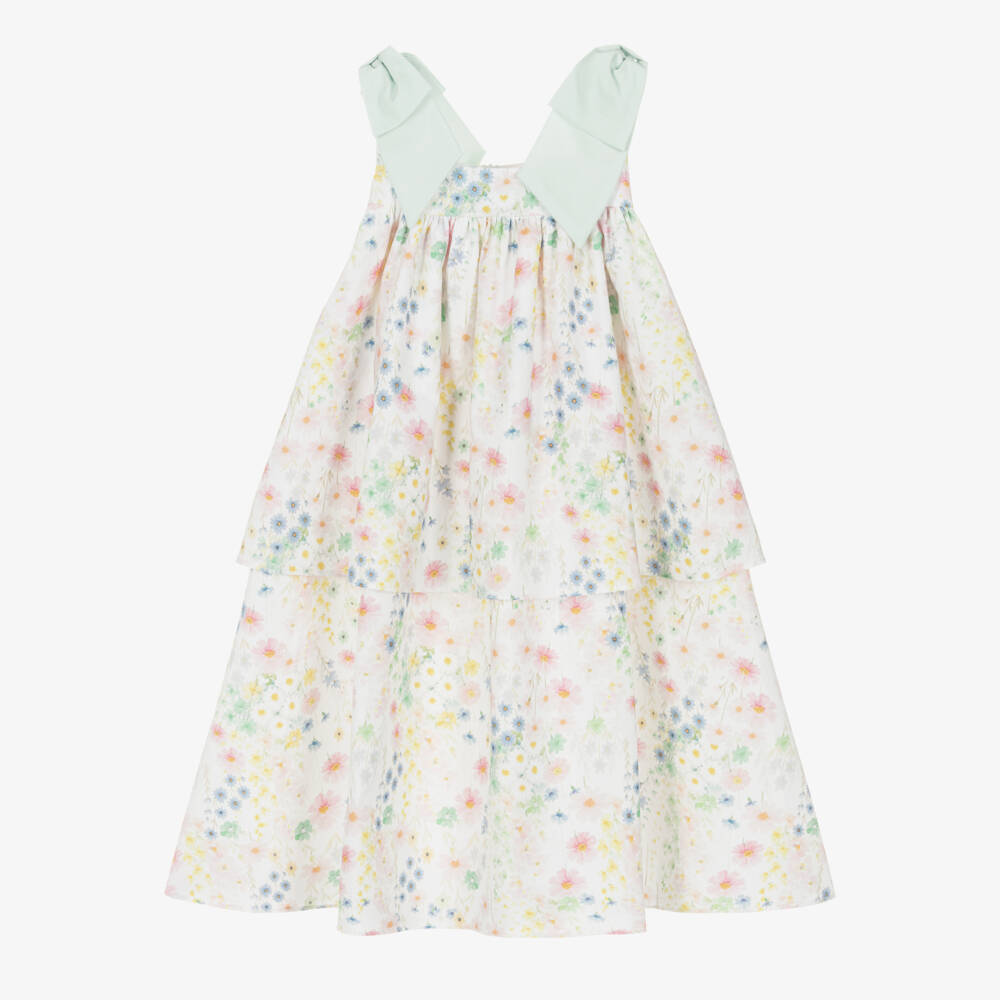 Patachou-Girls Ivory & Pastel Floral Print Sleeveless Cotton Dress | Childrensalon