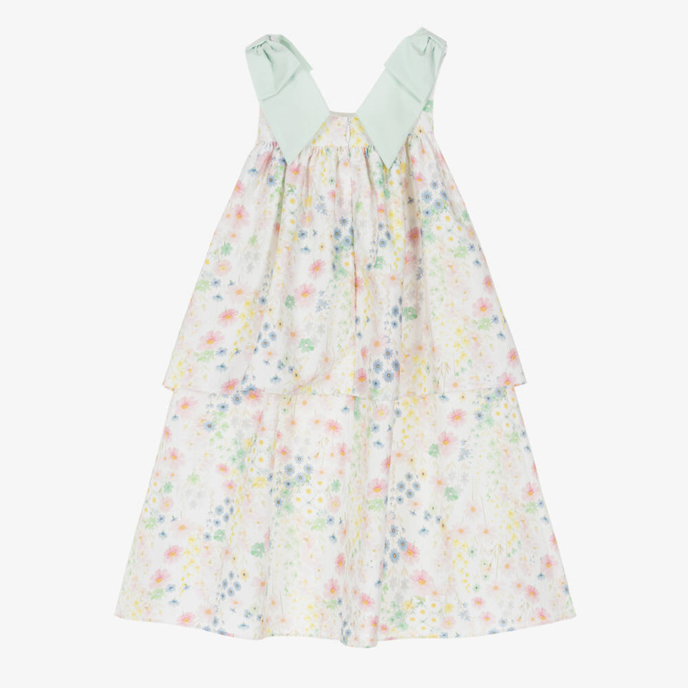 Patachou-Girls Ivory & Pastel Floral Print Sleeveless Cotton Dress | Childrensalon