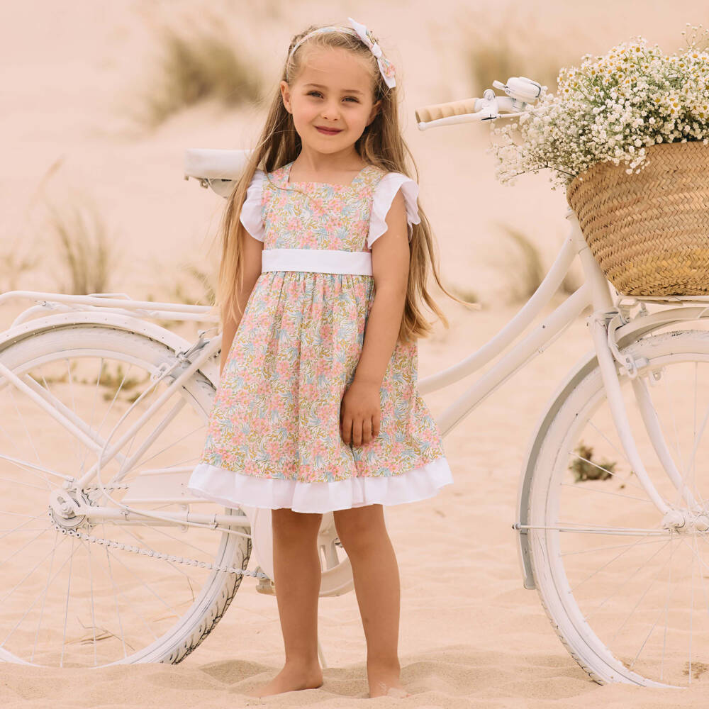 Patachou-Girls Ivory & Pink Cotton Liberty Print Dress | Childrensalon