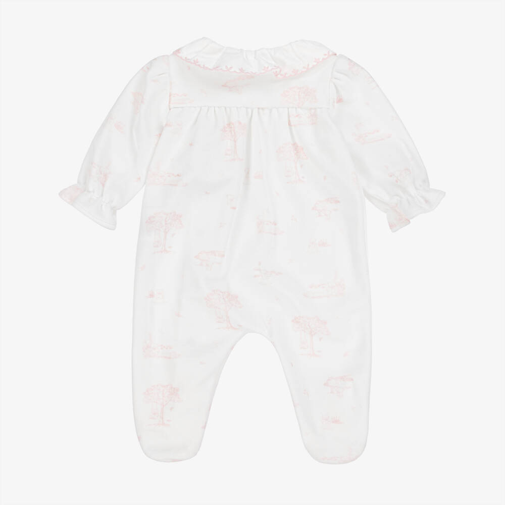 Patachou-Girls Ivory & Pink Cotton Velour Babygrow | Childrensalon