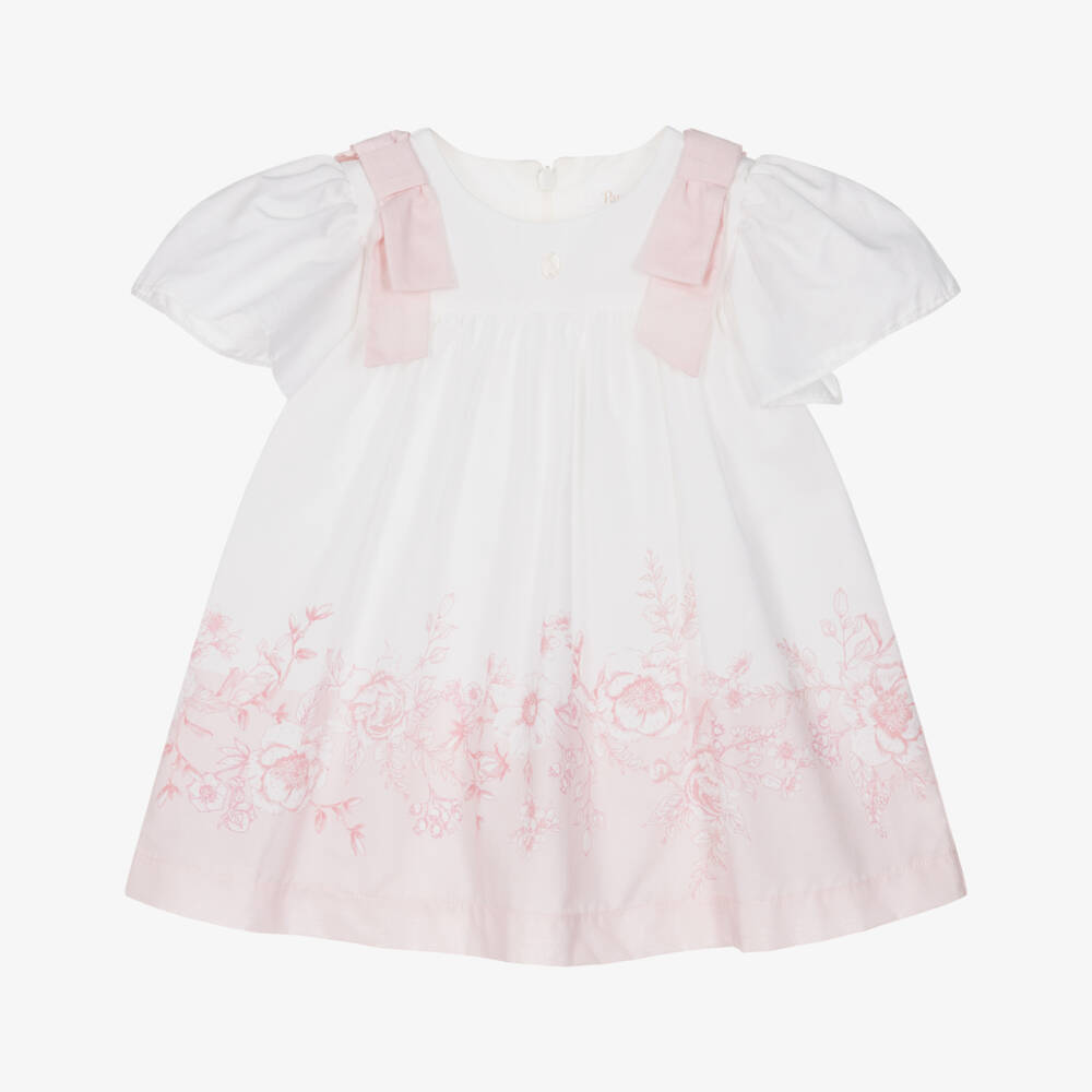 Patachou-Girls Ivory & Pink Floral Cotton Dress | Childrensalon