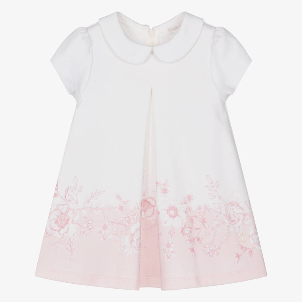 Patachou-Girls Ivory & Pink Floral Cotton Jersey Dress | Childrensalon