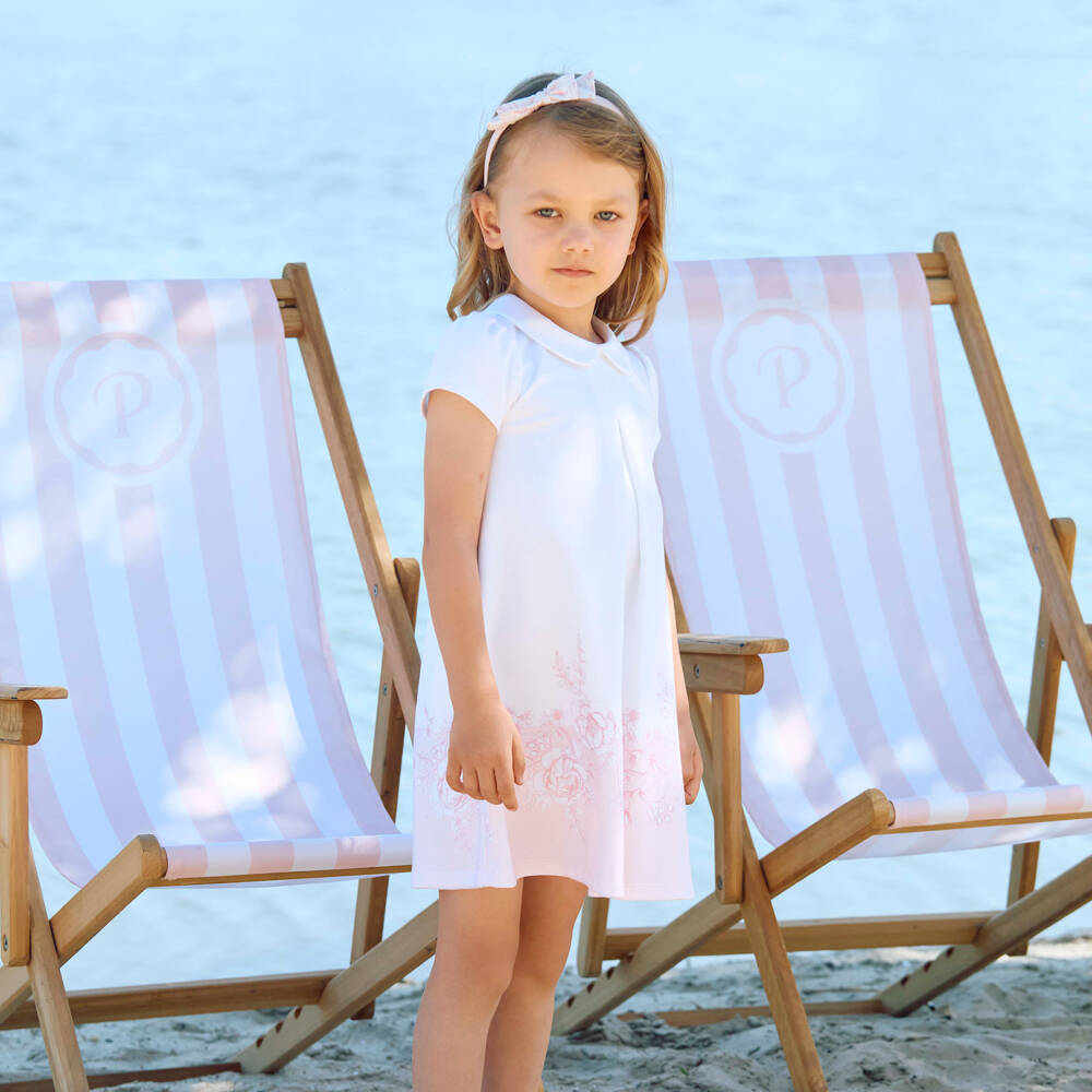Patachou-Girls Ivory & Pink Floral Cotton Jersey Dress | Childrensalon