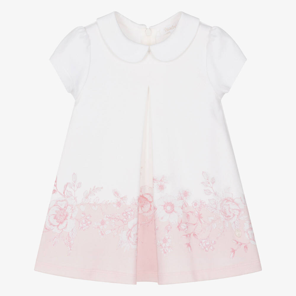 Patachou-فستان قطن جيرسي بطبعة ورود لون عاجي وزهري للبنات | Childrensalon