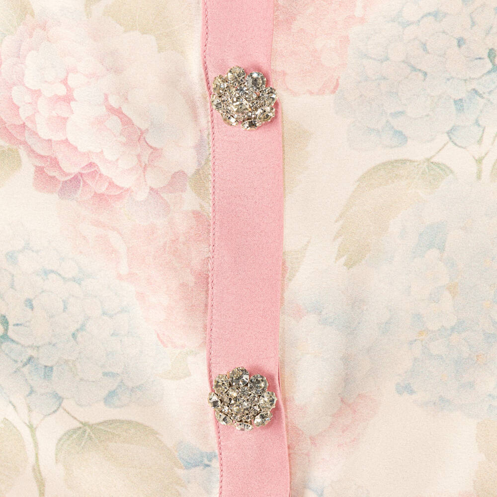 Patachou-Girls Ivory & Pink Satin Trouser Set with Floral Print | Childrensalon