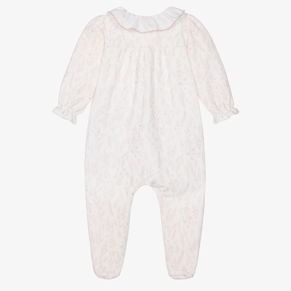Patachou-Girls Ivory & Pink Wildflower Print Velour Babygrow | Childrensalon