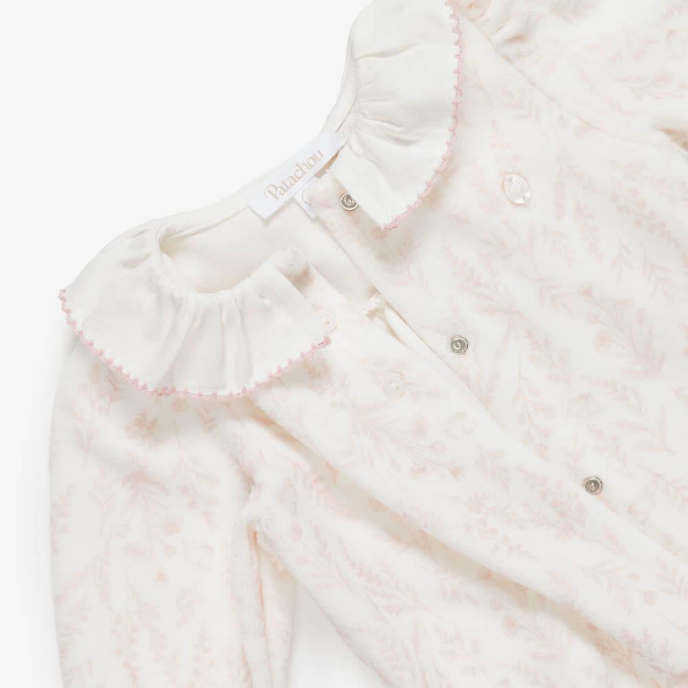Patachou-Girls Ivory & Pink Wildflower Print Velour Babygrow | Childrensalon