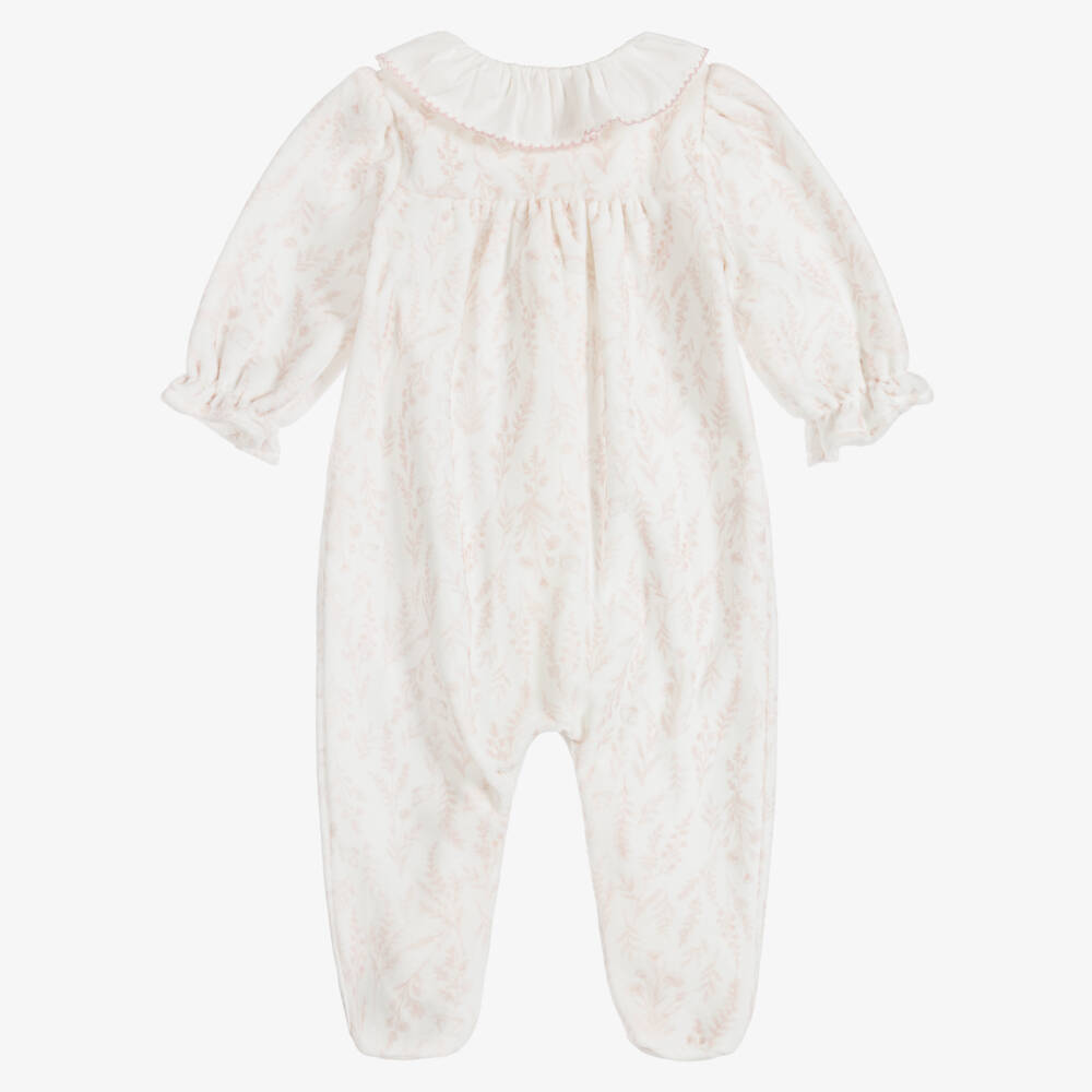 Patachou-Girls Ivory & Pink Wildflower Print Velour Babygrow | Childrensalon