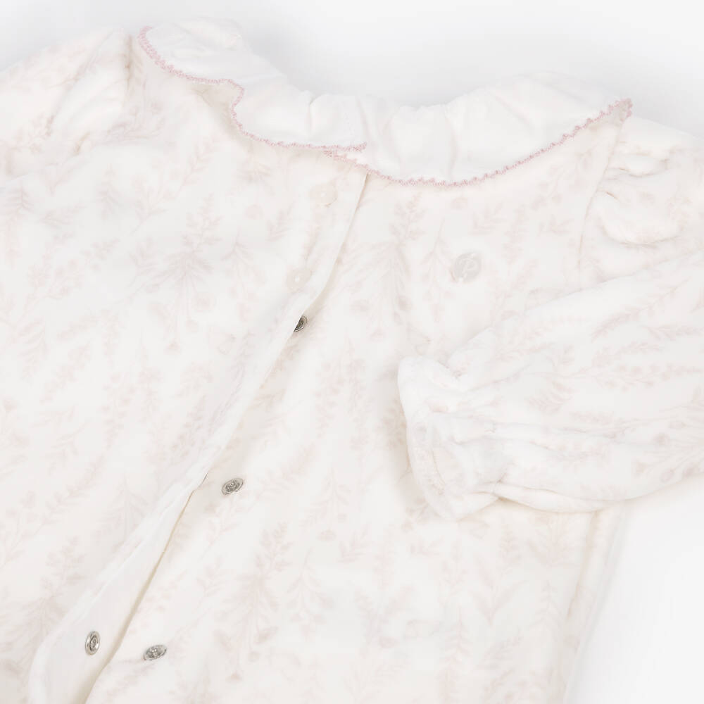 Patachou-Girls Ivory & Pink Wildflower Print Velour Babygrow | Childrensalon