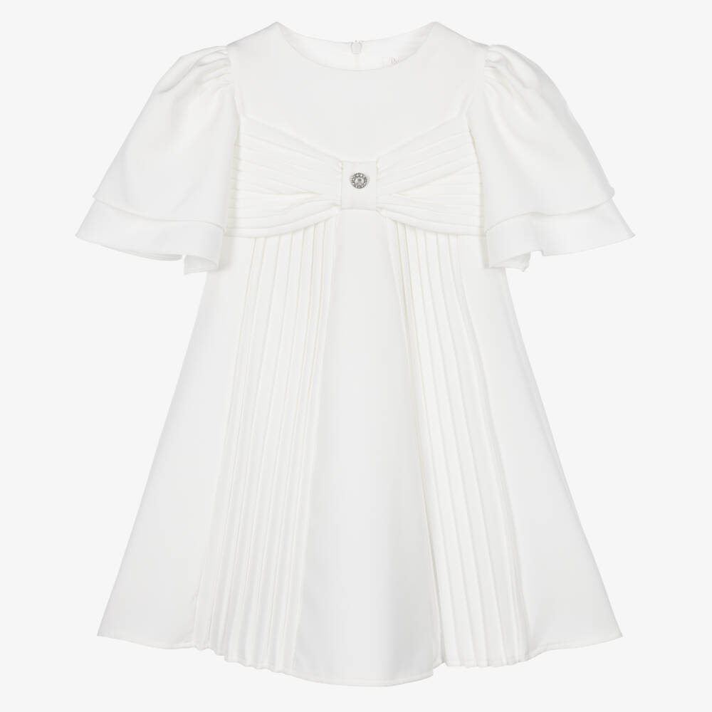 Patachou-Girls Ivory Pleated Dress with Bow Bodice | Childrensalon