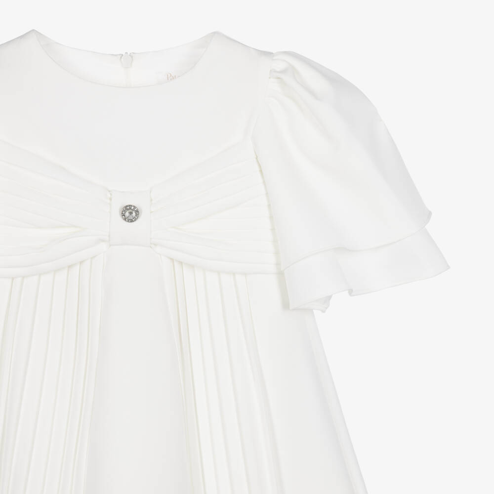 Patachou-Girls Ivory Pleated Dress with Bow Bodice | Childrensalon