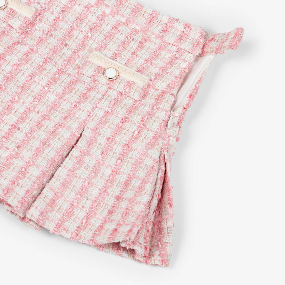 Patachou-Girls Ivory Roll Neck Jumper & Pink Tweed Skirt Set | Childrensalon