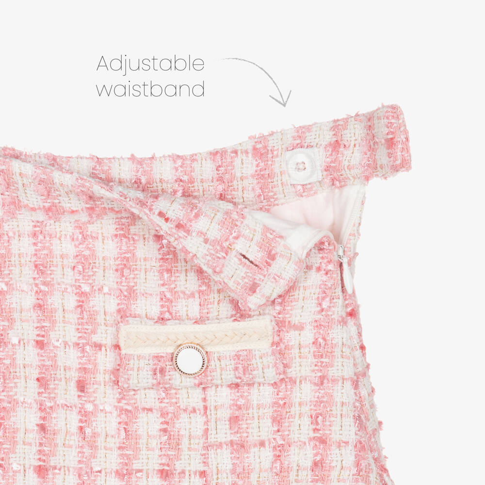 Patachou-Girls Ivory Roll Neck Jumper & Pink Tweed Skirt Set | Childrensalon