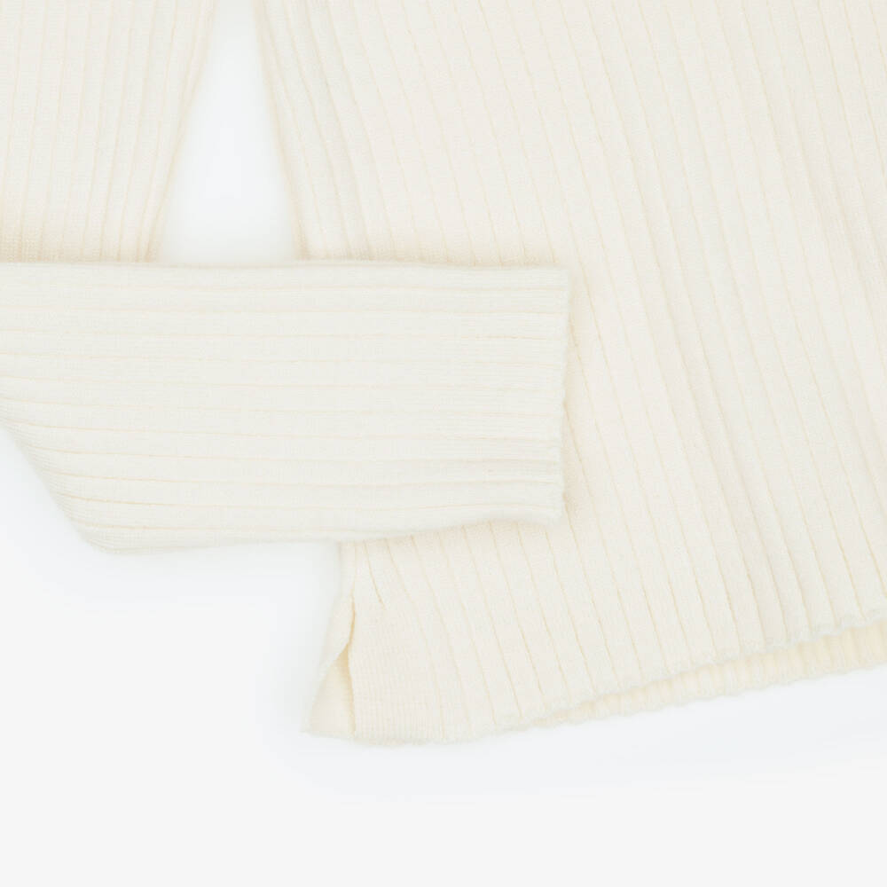 Patachou-Girls Ivory Roll Neck Top with Tweed Bow | Childrensalon