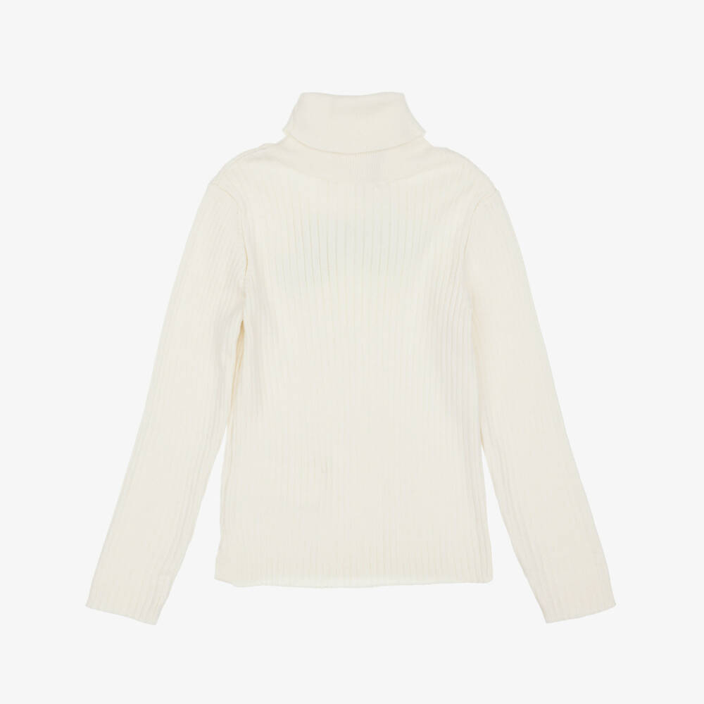 Patachou-Girls Ivory Roll Neck Top with Tweed Bow | Childrensalon
