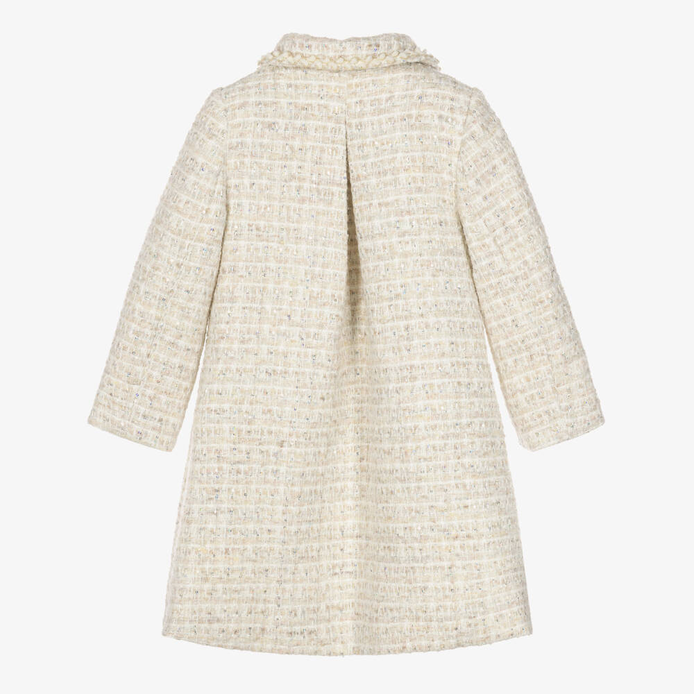 Patachou-Girls Ivory Sequinned Tweed Coat | Childrensalon