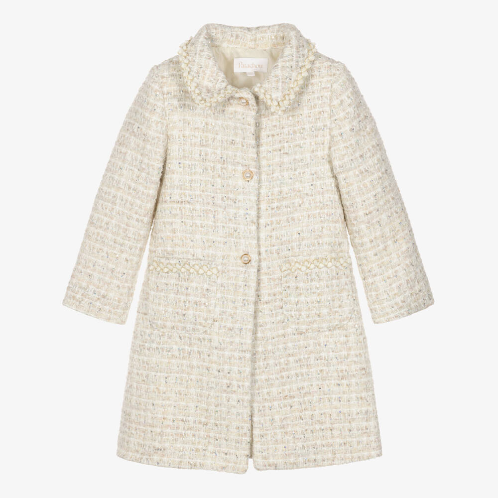 Patachou-Girls Ivory Sequinned Tweed Coat  | Childrensalon