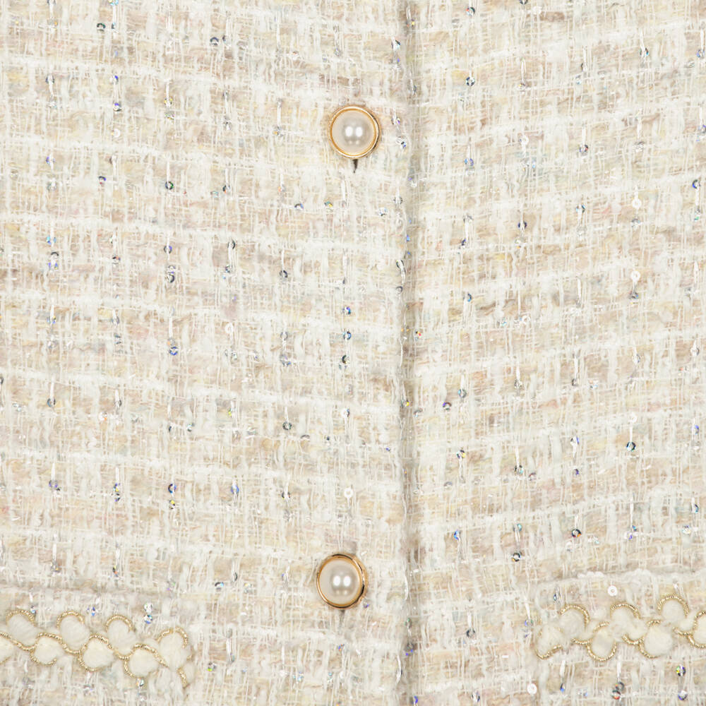 Patachou-Girls Ivory Sequinned Tweed Coat | Childrensalon