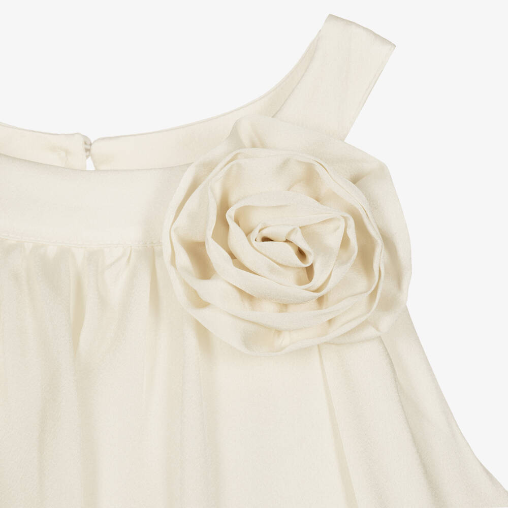 Patachou-Girls Ivory Sleeveless Dress with Flower Rosettes | Childrensalon