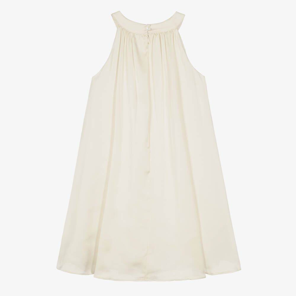 Patachou-Girls Ivory Sleeveless Dress with Flower Rosettes | Childrensalon