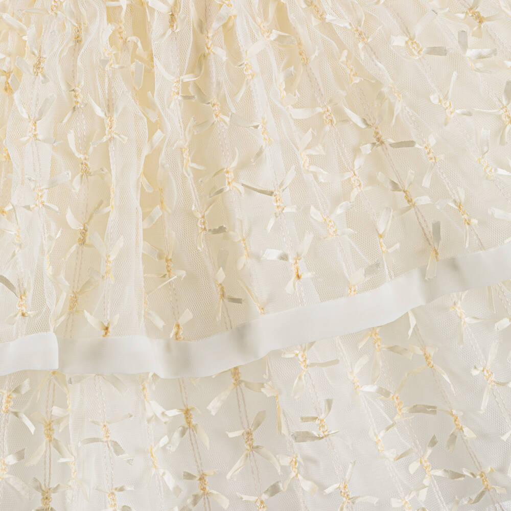 Patachou-Платье кремовое из тюля и шифона с лентами для девочек | Childrensalon