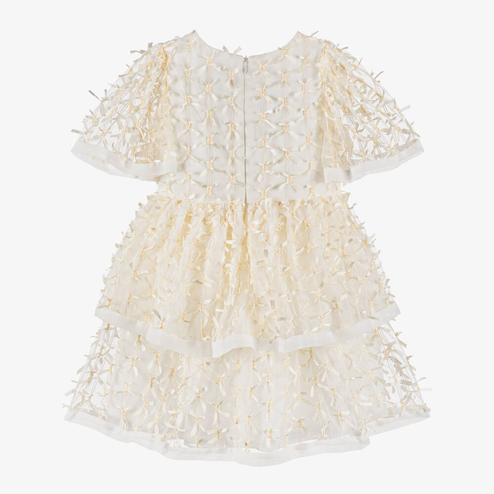 Patachou-Платье кремовое из тюля и шифона с лентами для девочек | Childrensalon