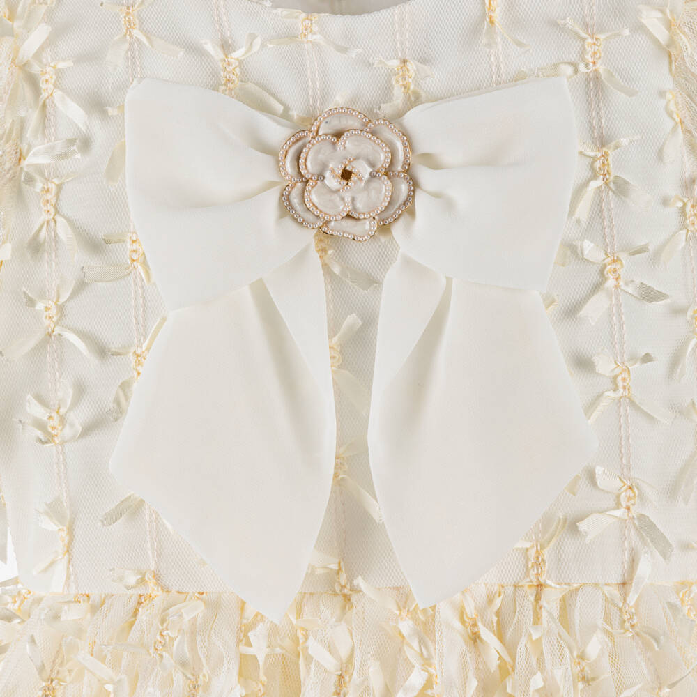 Patachou-Платье кремовое из тюля и шифона с лентами для девочек | Childrensalon