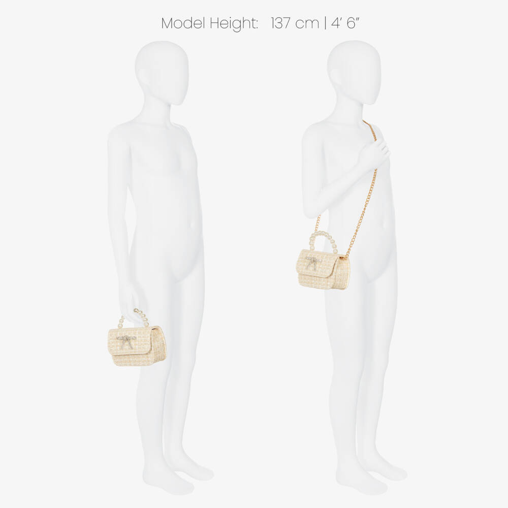 Patachou-Girls Ivory Tweed Bag with Diamanté Bow (14cm) | Childrensalon