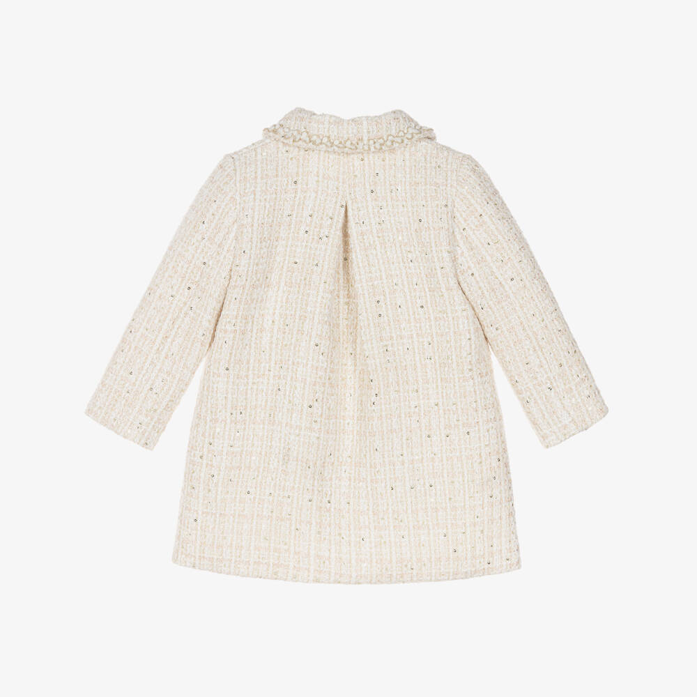 Patachou-Girls Ivory Tweed Coat with Sequins | Childrensalon